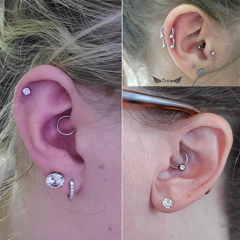 QWALIT 16g 20g Daith Earrings Hoop Surgical Steel Helix Tragus Cartilage Hoop Earring Heart Moon CZ Small Hoop Earring Fake Nose Rings Septum Piercing Jewelry Silver - Image 3